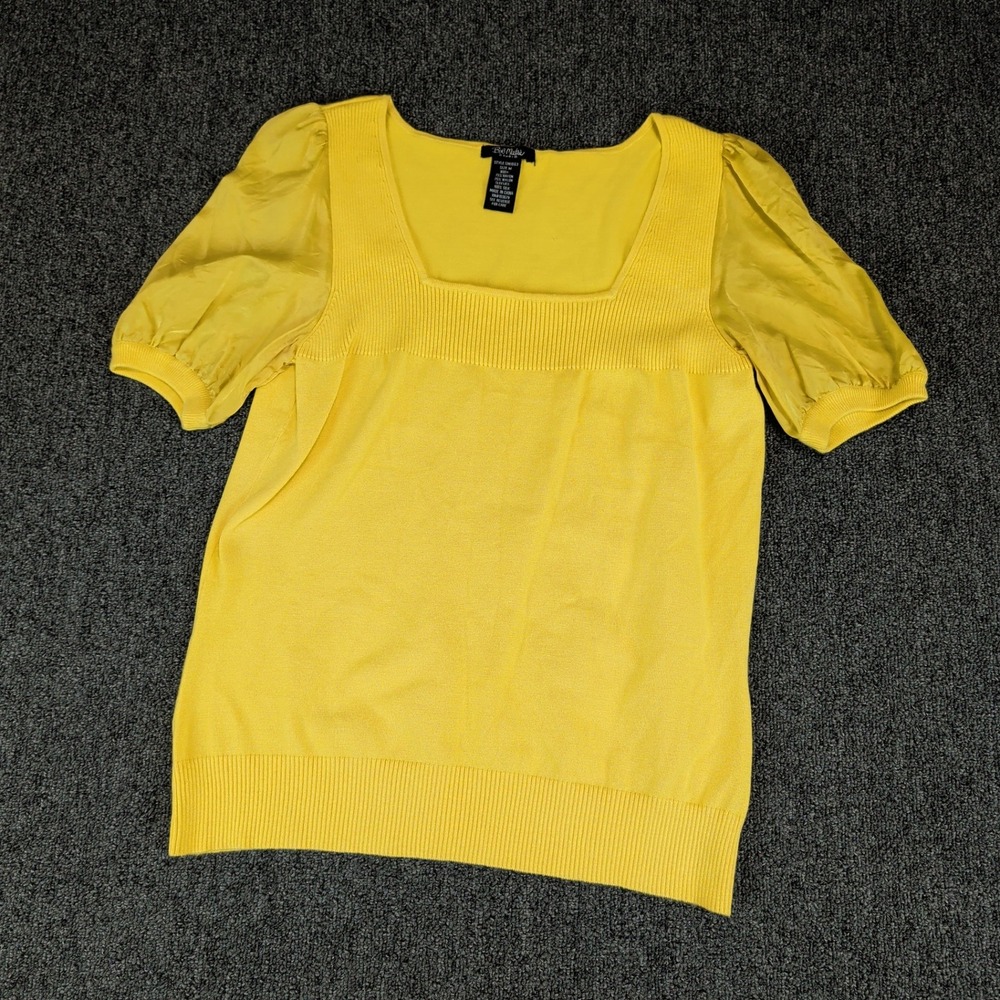 Bob Mackie Womens Knit Top Medium Yellow Rayon Silk Puff Sleeve Vintage 90s — photo 2